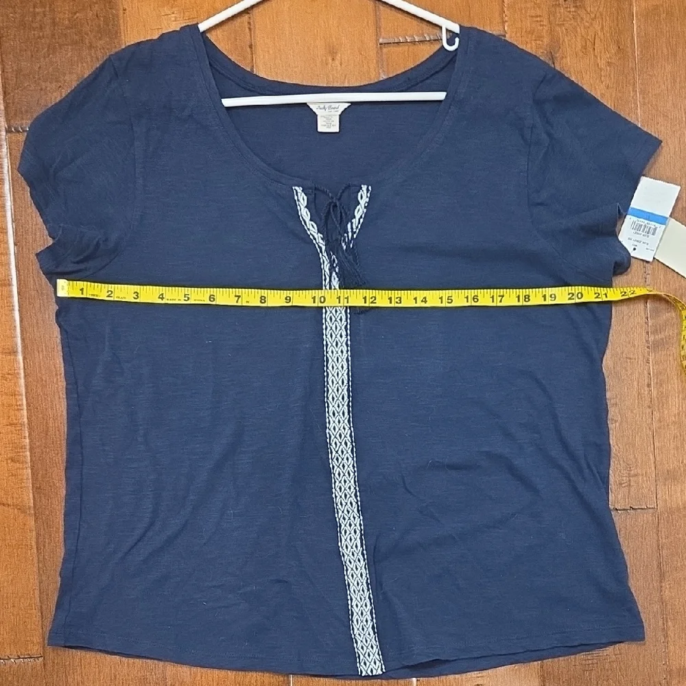 CLEARANCE Lucky Brand Navy Embroidered Short Sleeve Tie Front Slub Jersey Top XL - Picture 10 of 11